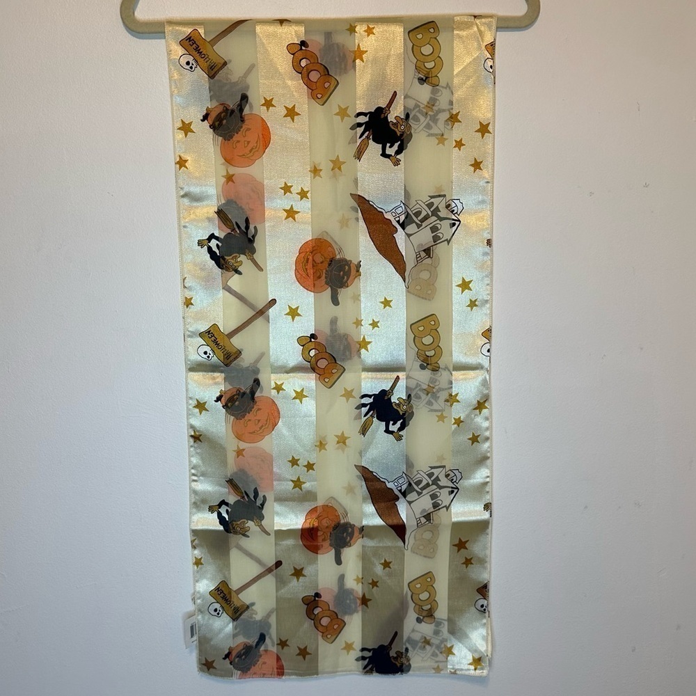 Halloween NWT Silky Scarf Witch Pumpkin Haunted House Black Cat 14 X 58 Inches